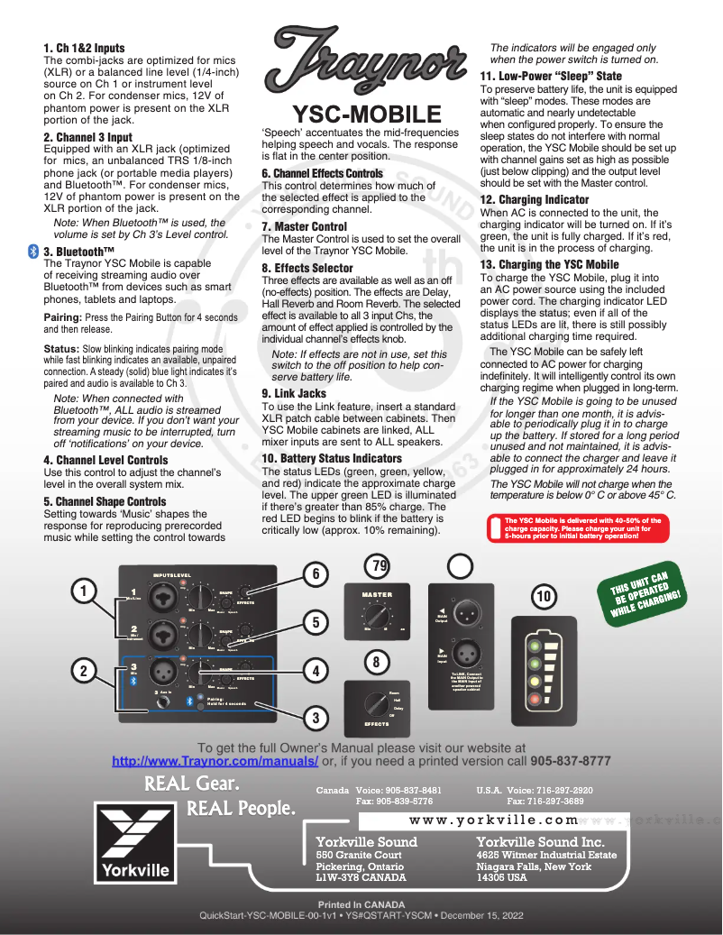 Page 1 de la notice Guide de démarrage rapide Yorkville YSC-Mobile