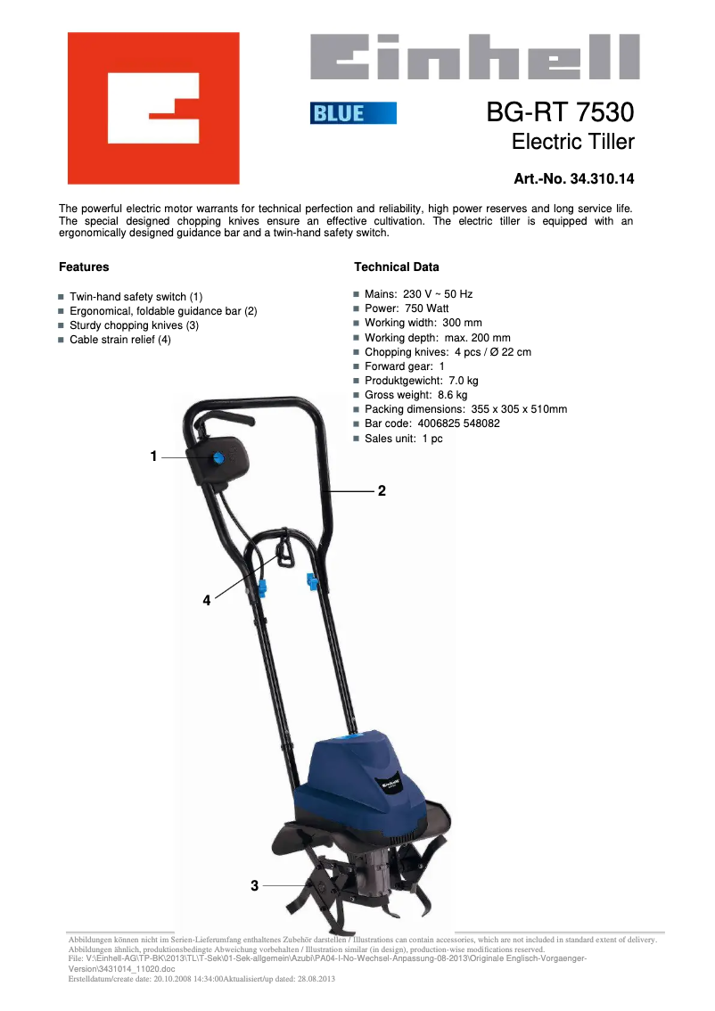 Page 1 of the manual Technical Sheet Einhell BG-RT 7530