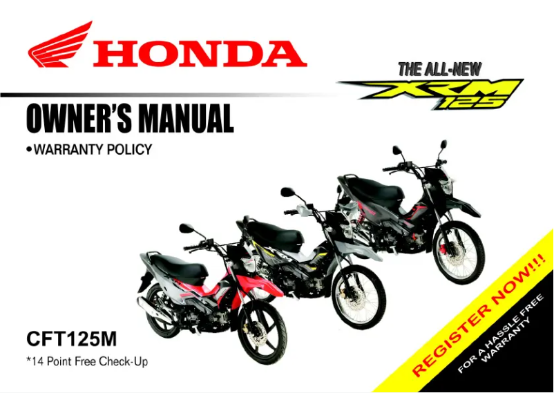 Page 1 de la notice Manuel utilisateur Honda XRM125 (2021)