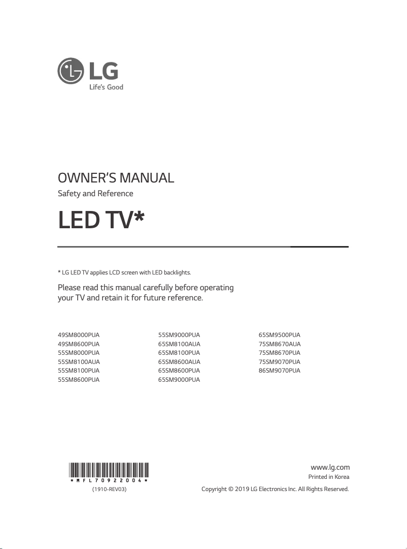 Page n°1 - Manuel utilisateur LG 49SM8000PUA