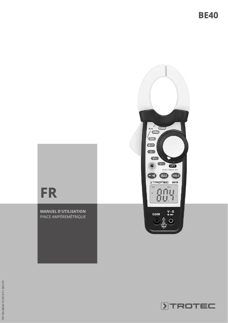 Page 1 de la notice Manuel utilisateur Trotec BE40