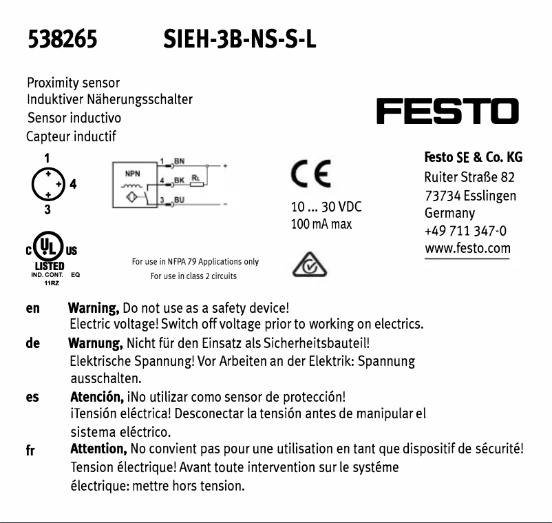 Page n°1 - Manuel utilisateur Festo SIEH-3B-NS-S-L