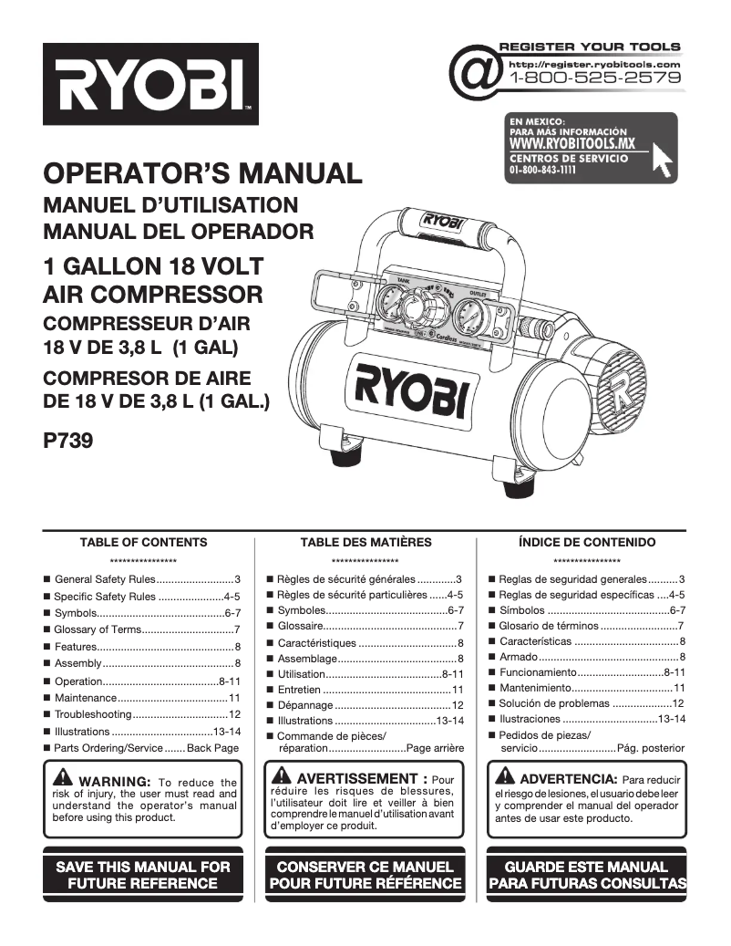 Page 1 de la notice Manuel utilisateur RYOBI P739