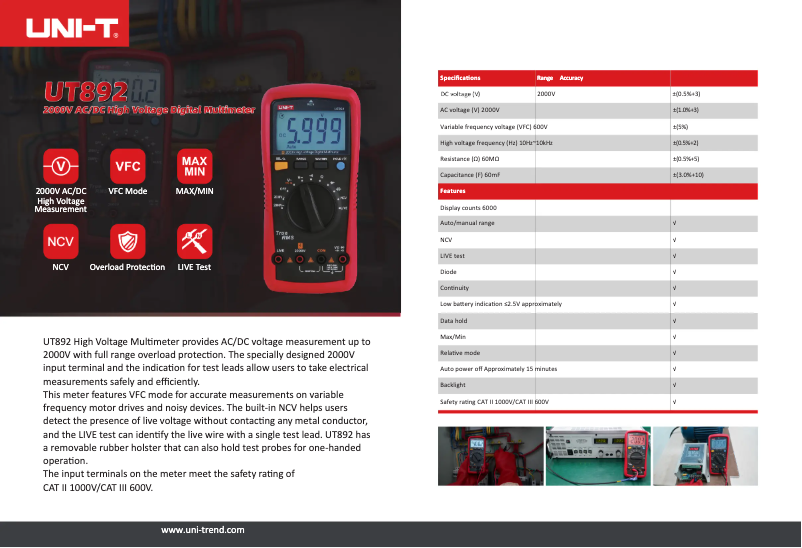 Page n°1 - Manuel utilisateur Uni-T UT892