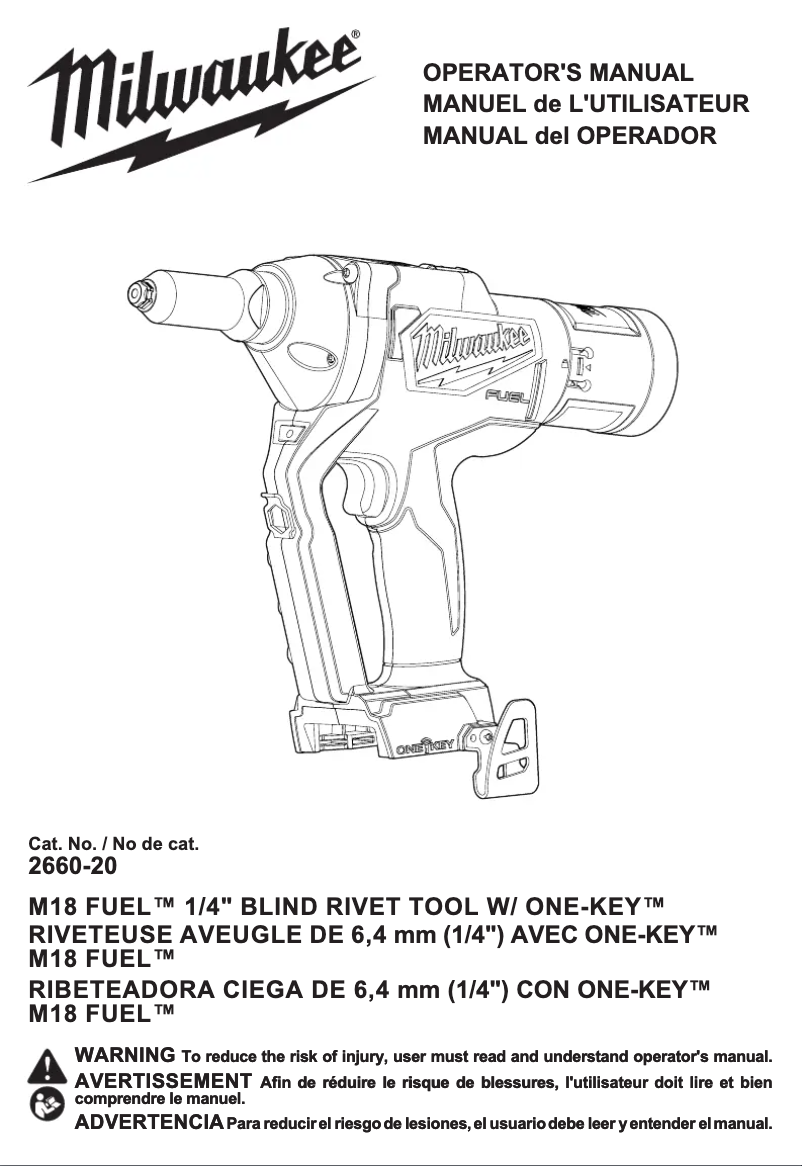 Page 1 de la notice Manuel utilisateur Milwaukee M18 Fuel One-Key 2660-22CT