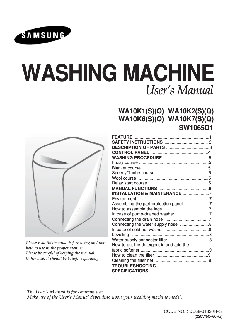 Page 1 de la notice Manuel utilisateur Samsung SW1065D1