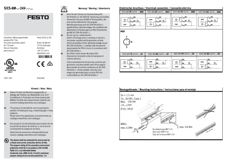 Image de la première page du manuel de l'appareil SIES-8M-NO-24V-K-7,5-OE