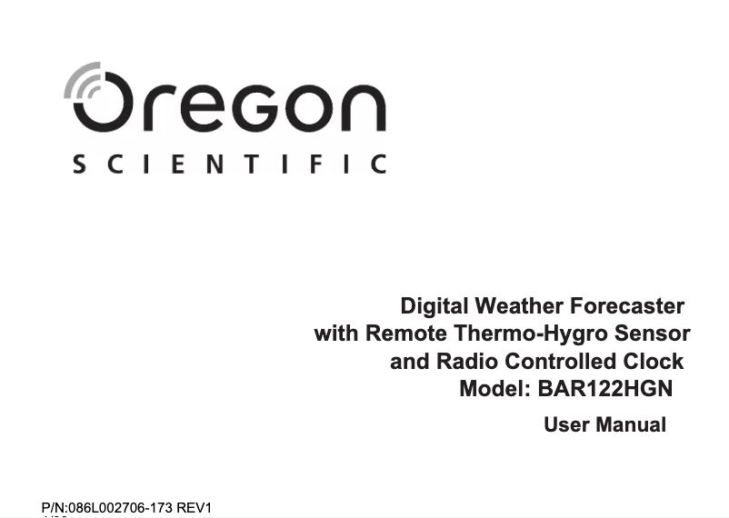 Page 1 de la notice Manuel utilisateur Oregon Scientific BAR122HGN
