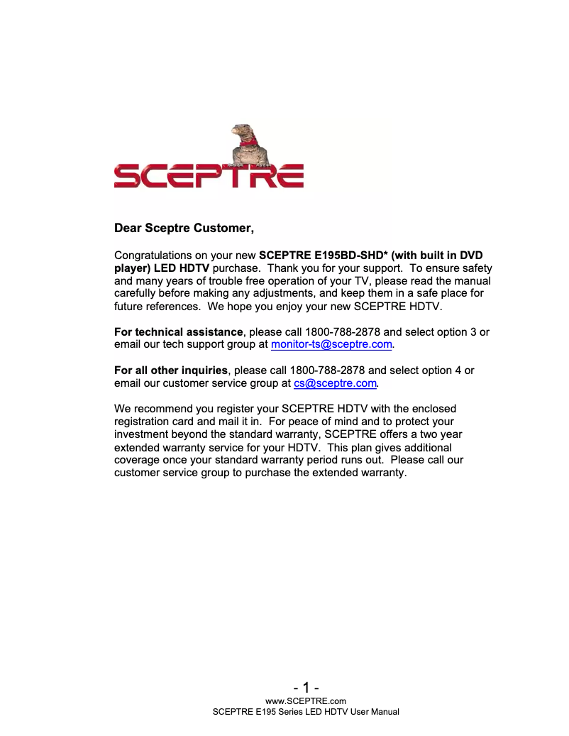 Page n°1 - Manuel utilisateur Sceptre E195BV-SHD