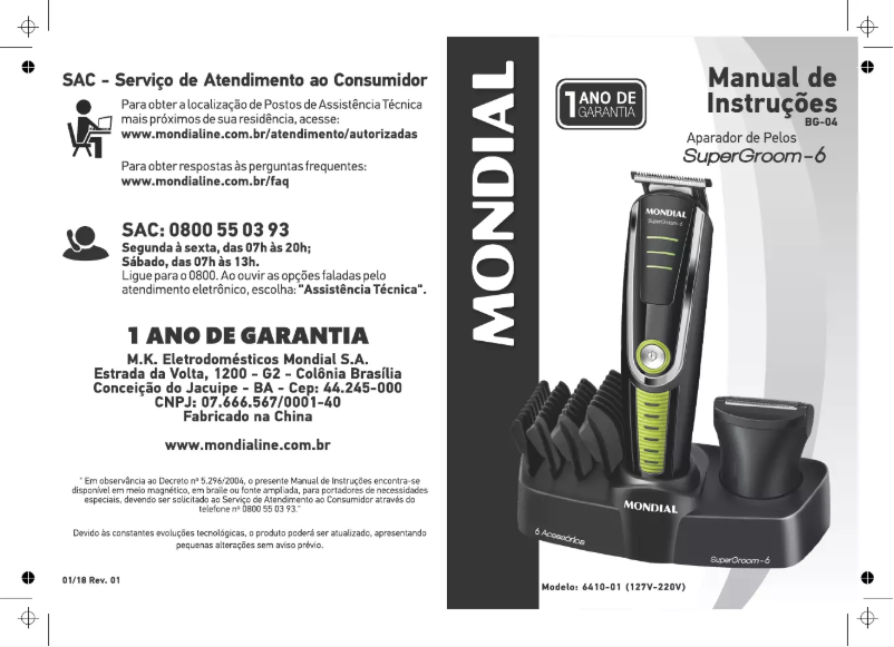 Página 1 del manual Manual de usuario Mondial SuperGroom 6 BG-04