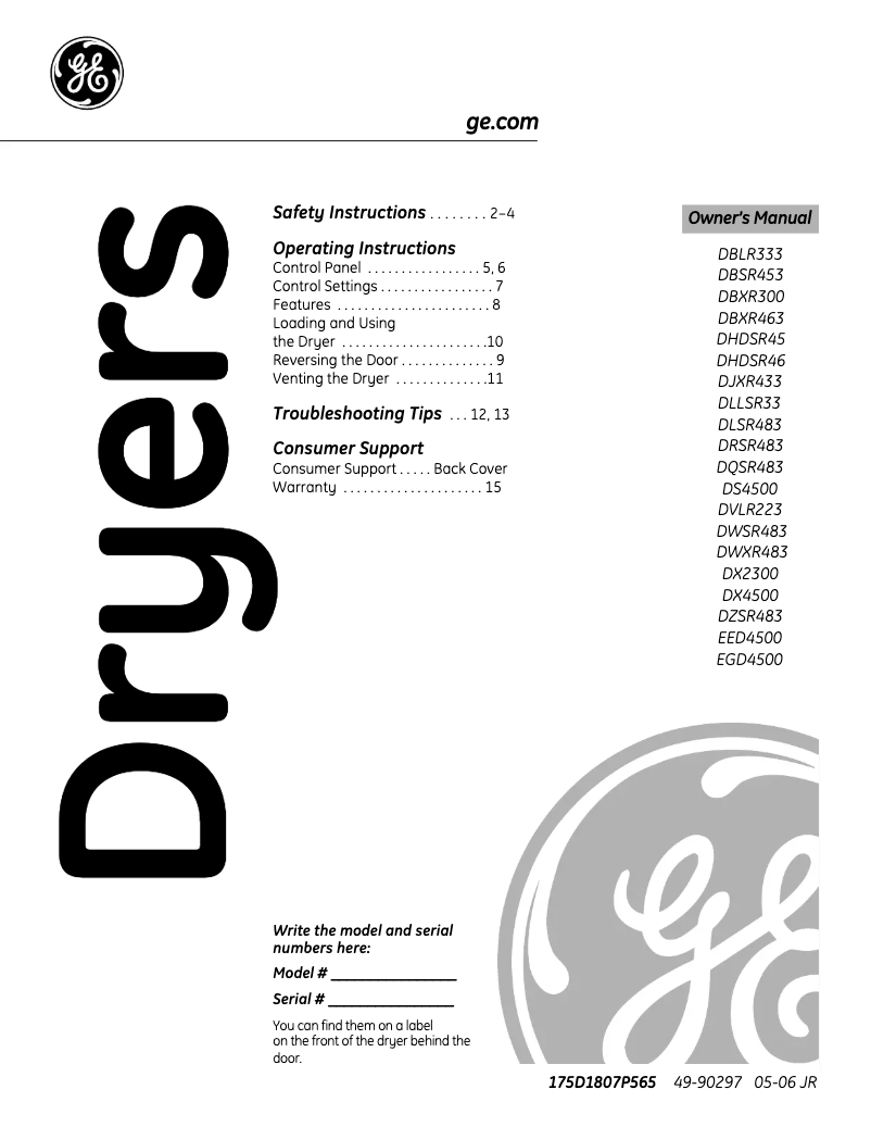 Image de la première page du manuel de l'appareil DBSR453EBWW