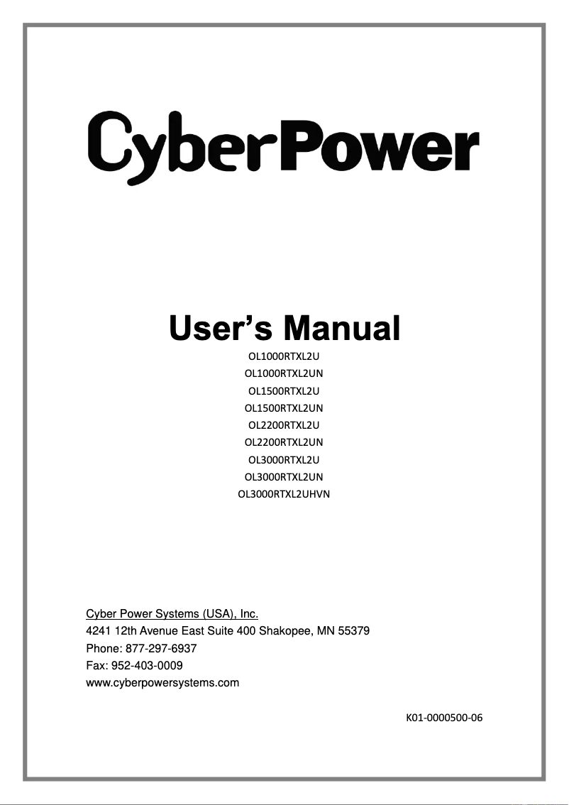 Page 1 de la notice Manuel utilisateur CyberPower OL1500RTXL2UN