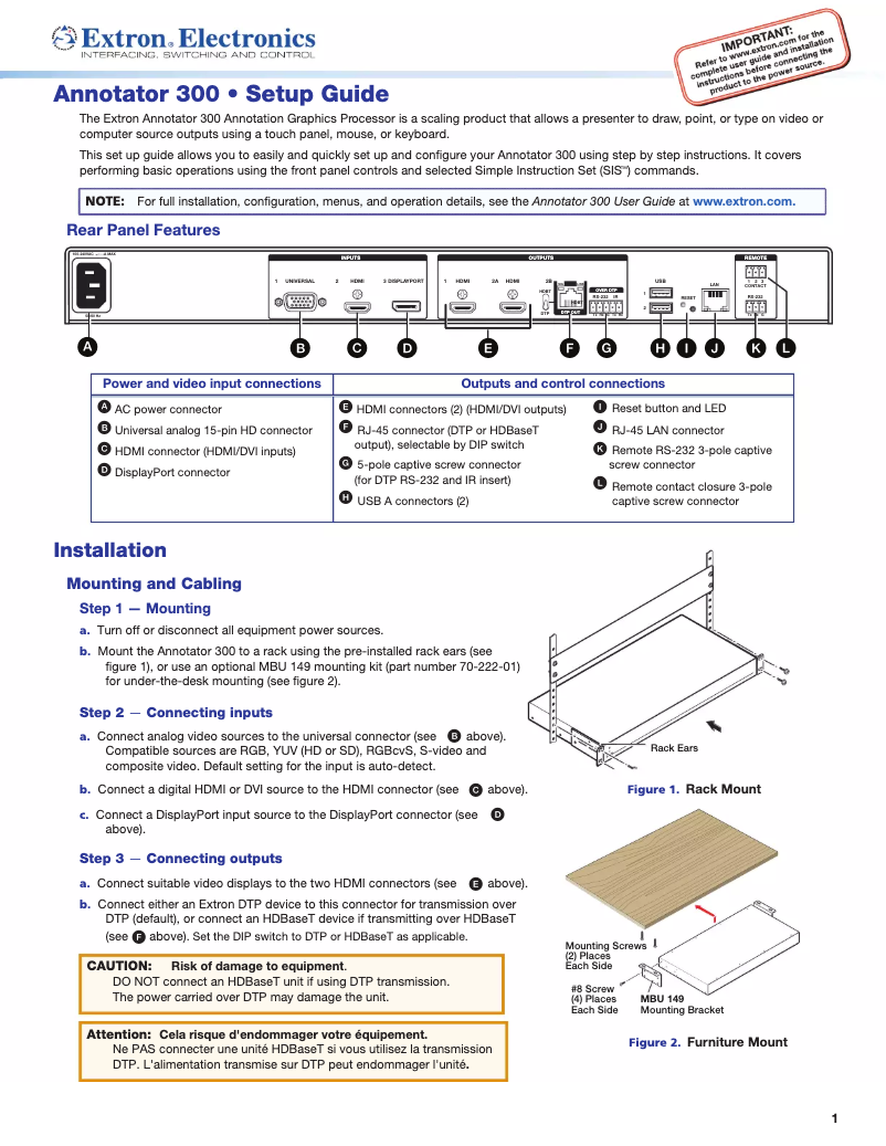 Page 1 de la notice Manuel utilisateur Extron Annotator 300