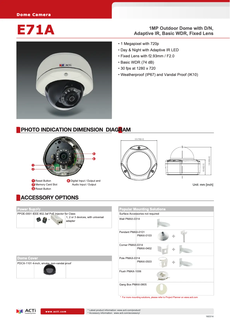 Page n°1 - Fiche technique ACTi E71A