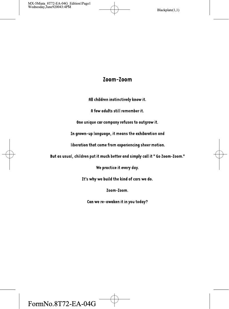 Page 1 de la notice Manuel utilisateur Mazda MX-5 Miata (2004)