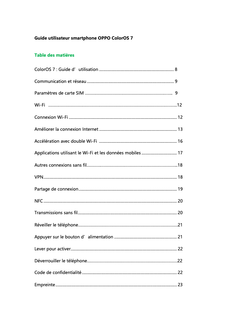 Image de la première page du manuel de l'appareil Reno 4 Z