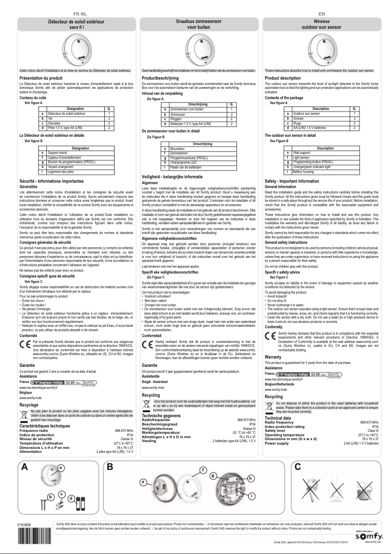 Page 1 de la notice Manuel utilisateur Somfy 2401219
