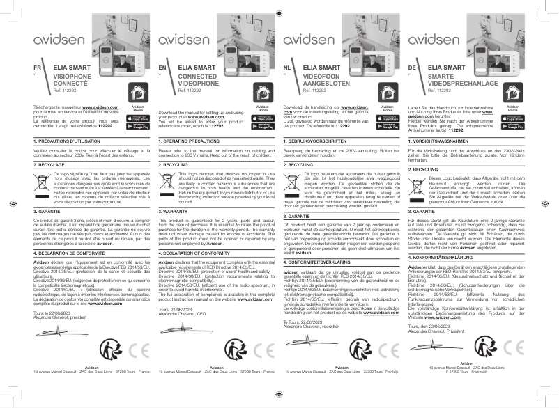 Page 1 de la notice Manuel utilisateur Avidsen ELIA SMART