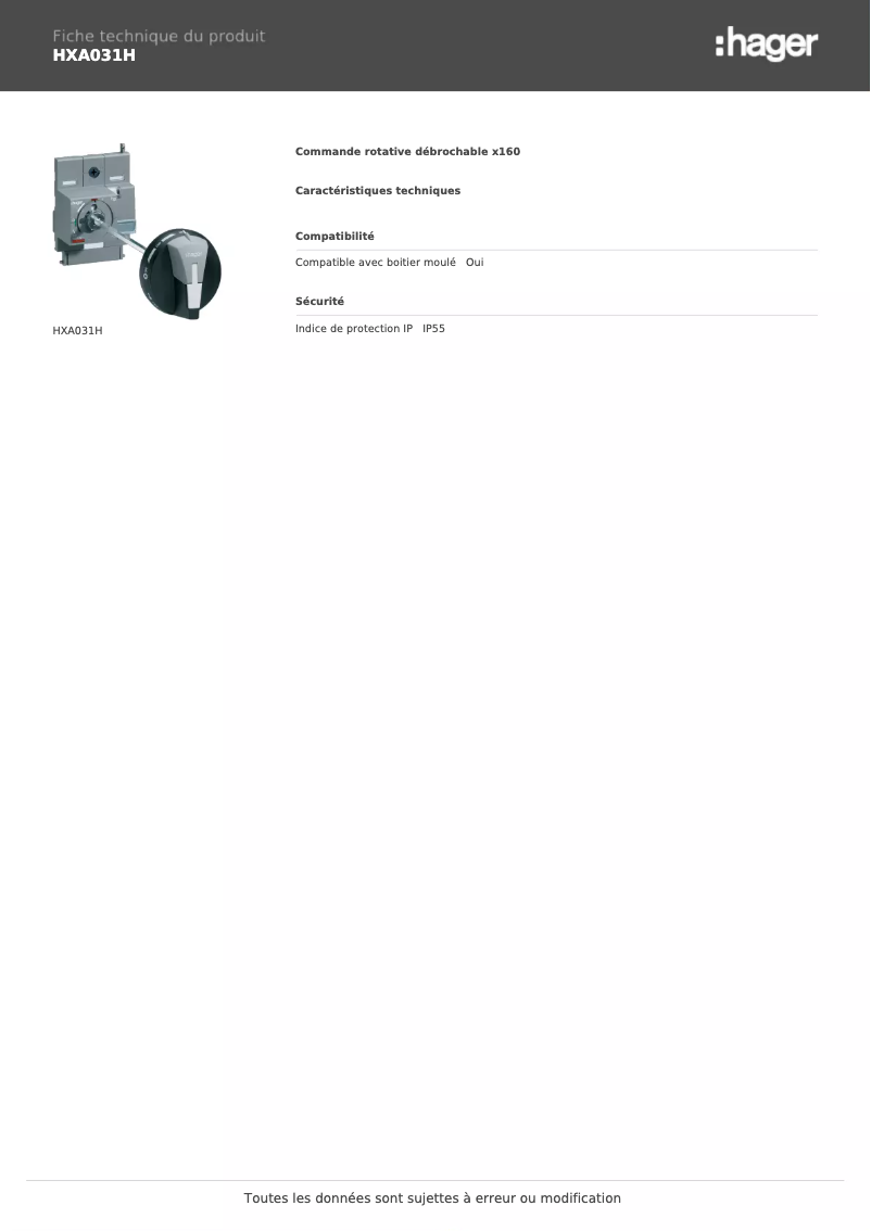 Image de la première page du manuel de l'appareil HXA031H