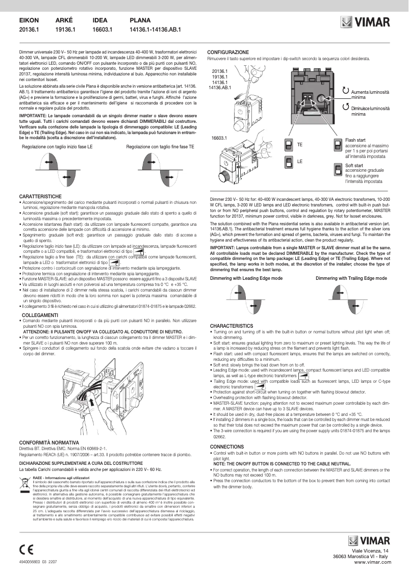 Page n°1 - Manuel utilisateur Vimar 20136.1