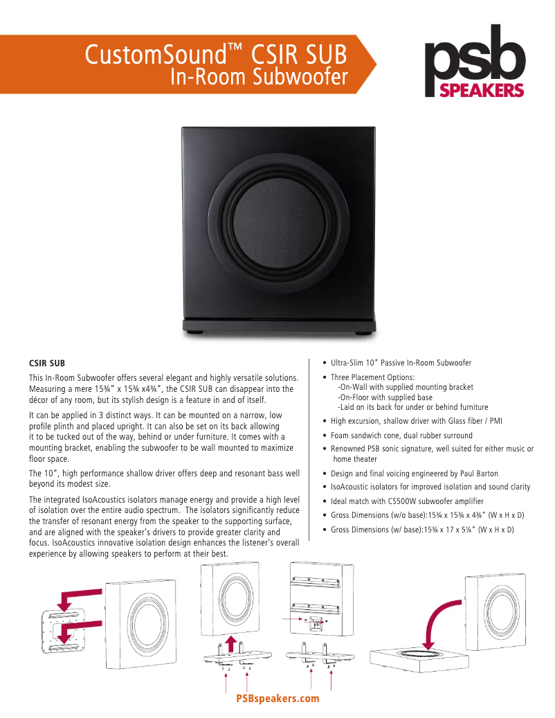Page 1 de la notice Fiche technique PSB CSIR SUB