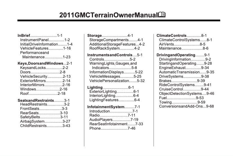 Page 1 de la notice Manuel utilisateur GMC Terrain (2011)