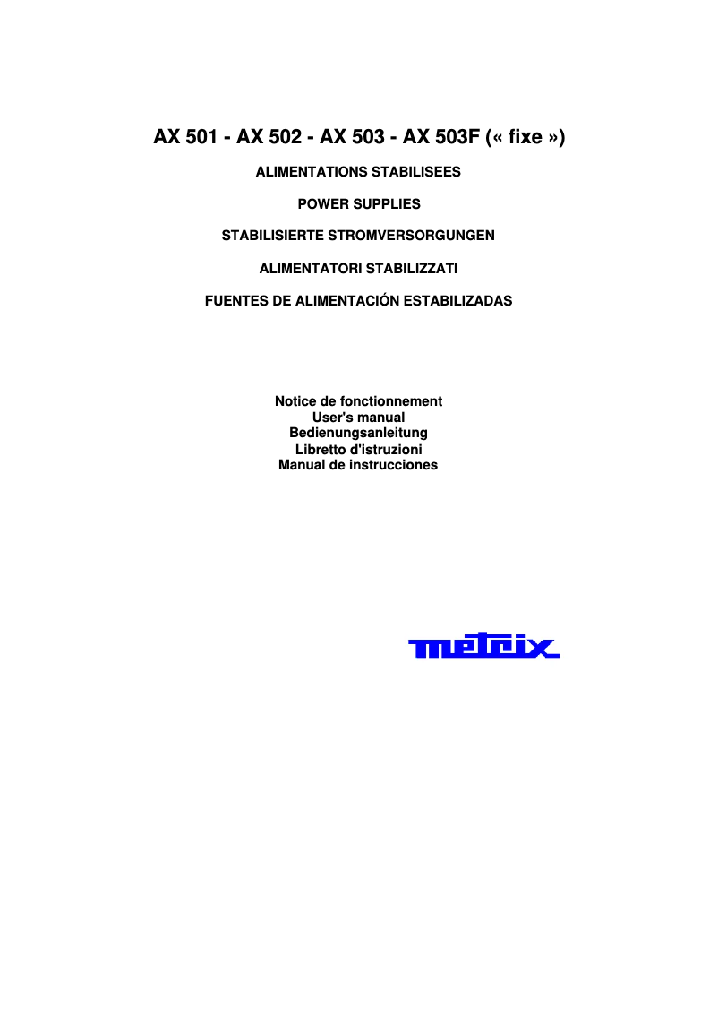 Page 1 de la notice Manuel utilisateur Metrix AX 503
