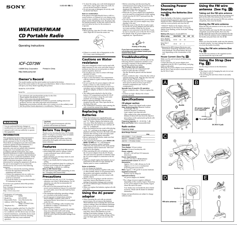 Página 1 del manual Manual de usuario Sony ICF-CD73W