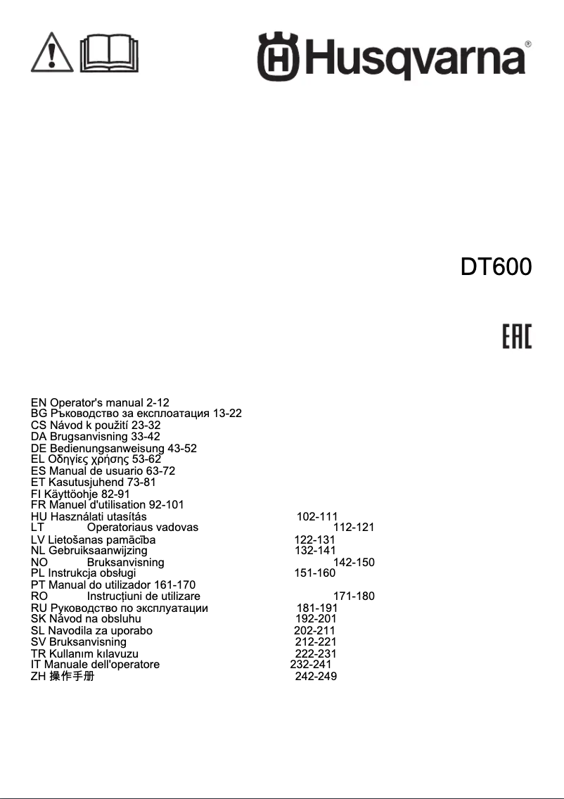 Page n°1 - Manuel utilisateur Husqvarna DT600