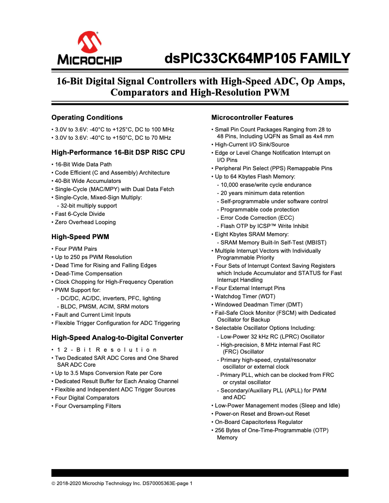 Page 1 de la notice Manuel utilisateur Microchip dsPIC33CK32MP102