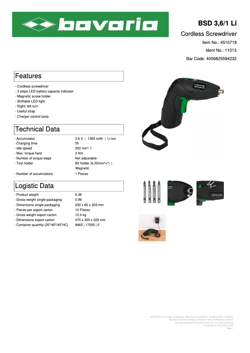 Image de la première page du manuel de l'appareil BSD 3,6/1 Li