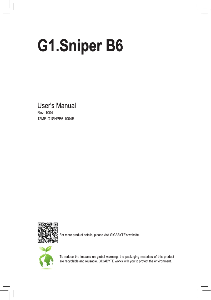 Page n°1 - Manuel utilisateur Gigabyte G1.Sniper B6