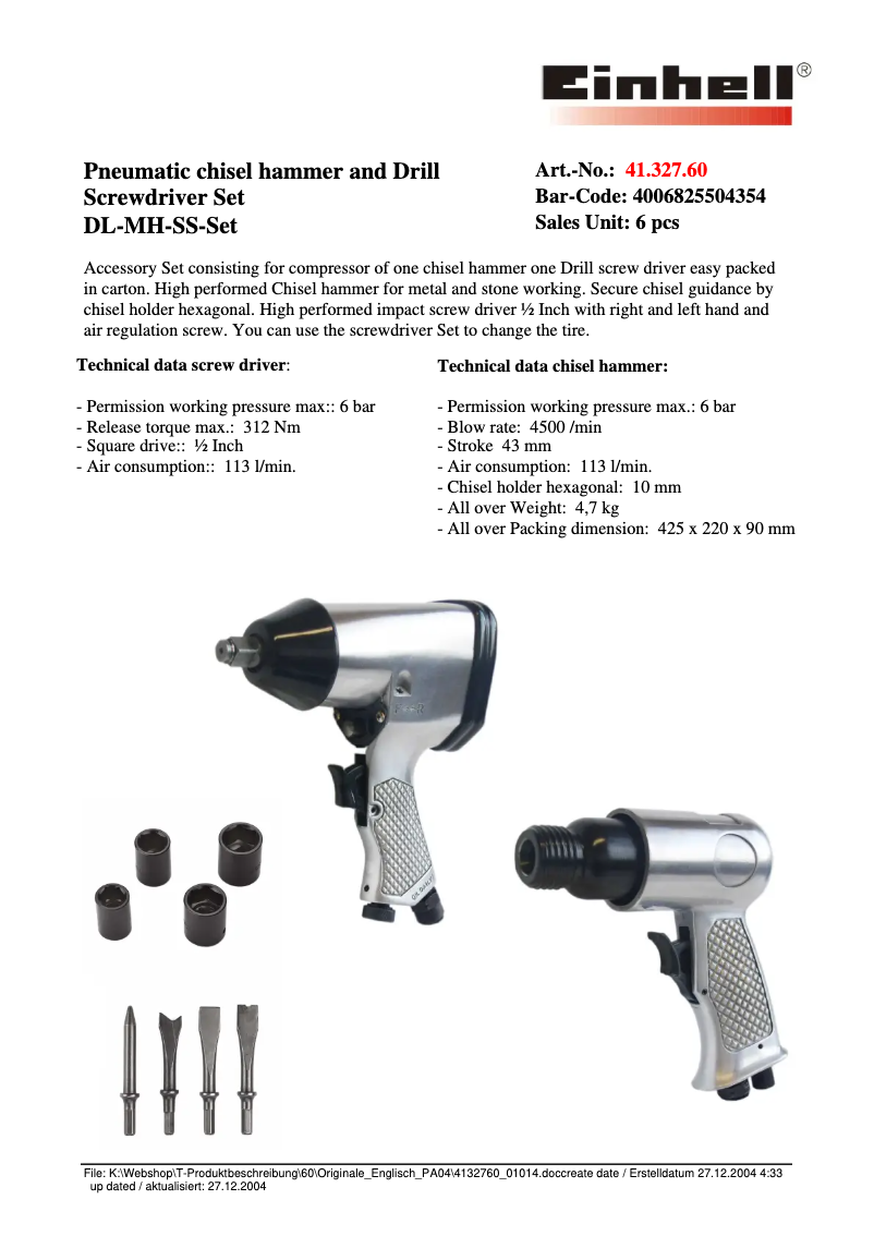 Page n°1 - Fiche technique Einhell DL-MH