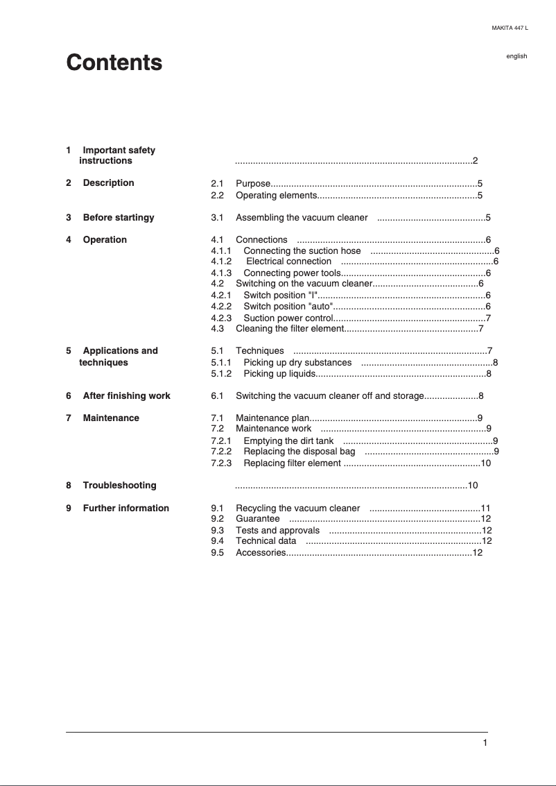 Page 1 de la notice Manuel utilisateur Makita 447LX