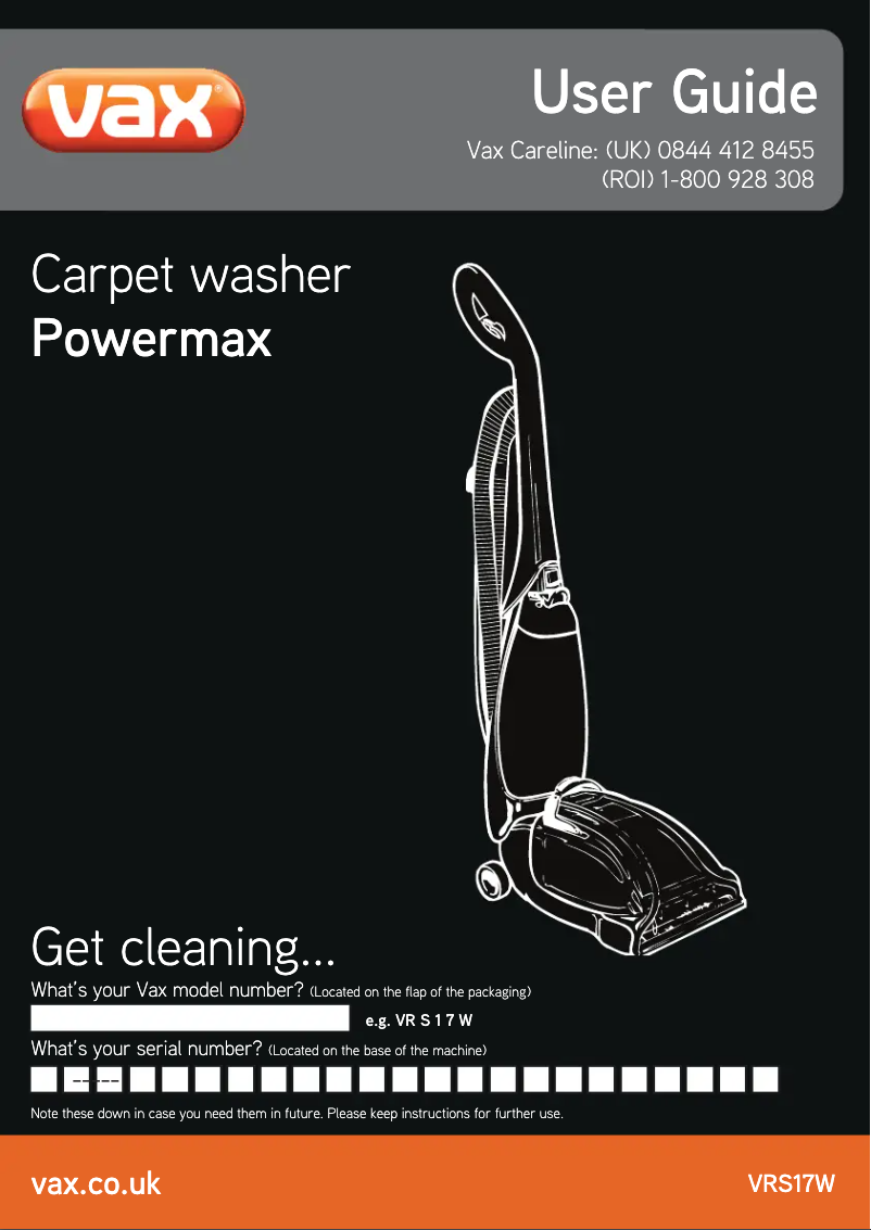 Page 1 de la notice Manuel utilisateur Vax Powermax VRS17W