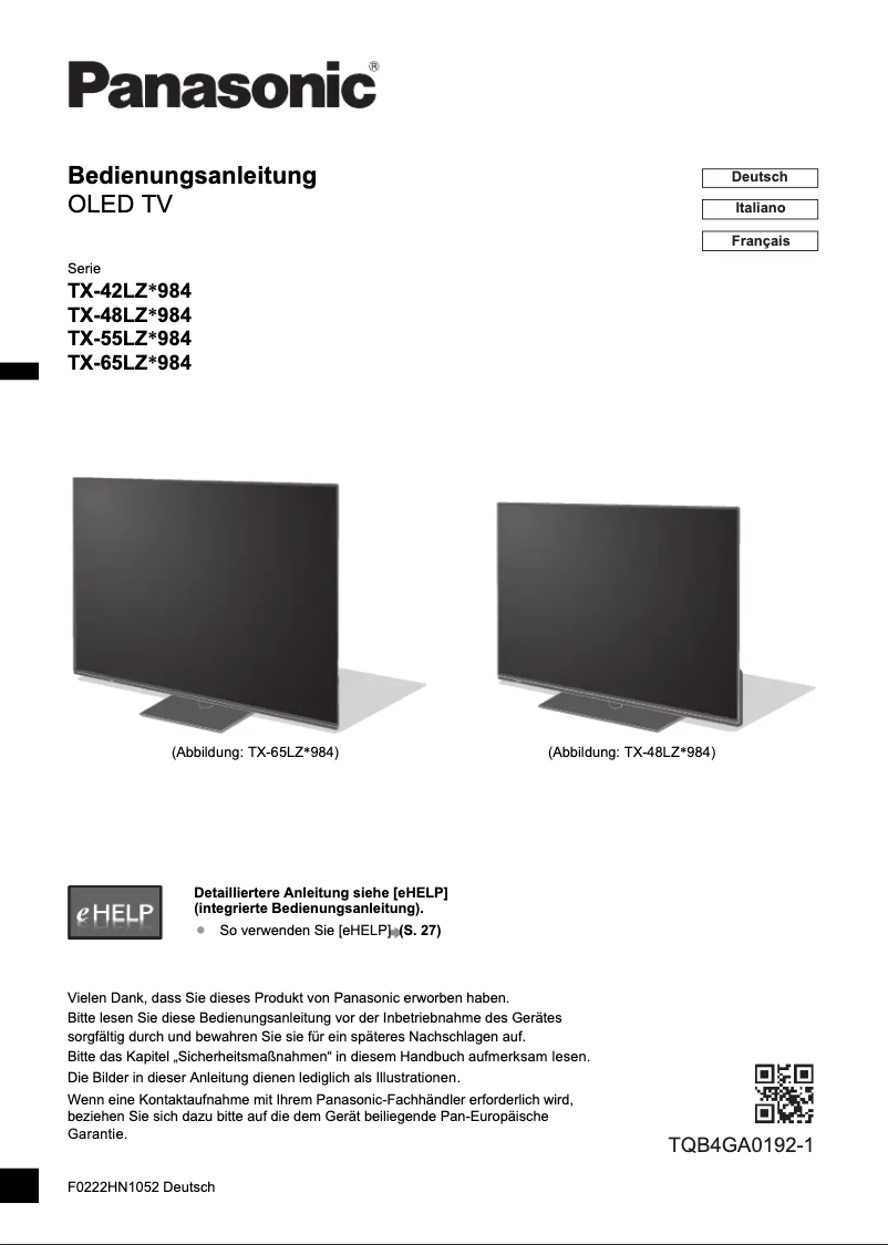Page 1 de la notice Guide de démarrage rapide Panasonic TX-42LZW984