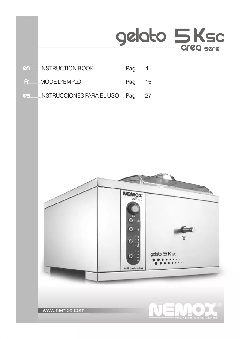 Page 1 de la notice Manuel utilisateur Nemox GELATO 5Ksc