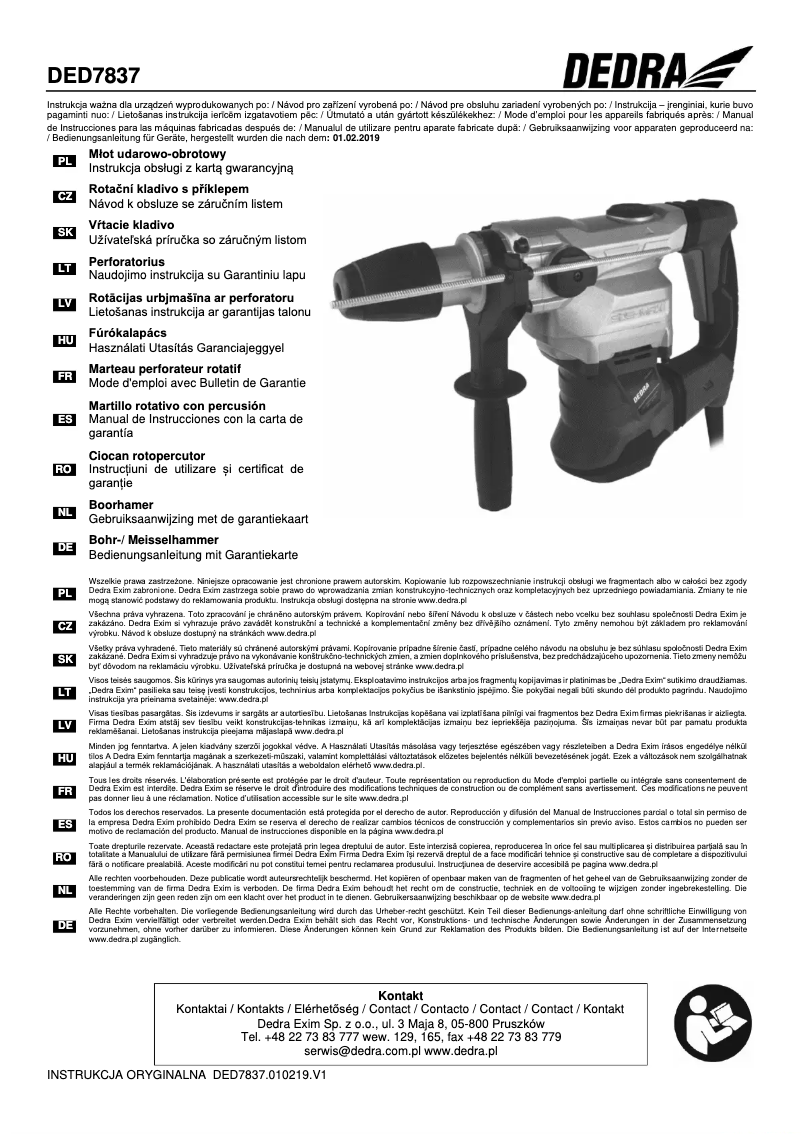 Page n°1 - Manuel utilisateur DEDRA DED7837