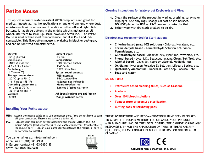 Image de la première page du manuel de l'appareil C Mouse