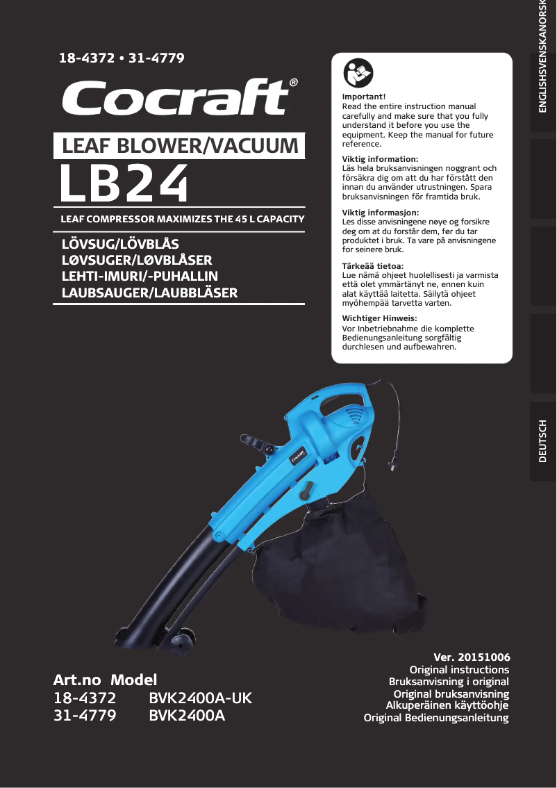 Page n°1 - Manuel utilisateur Cotech BVK2400A-UK