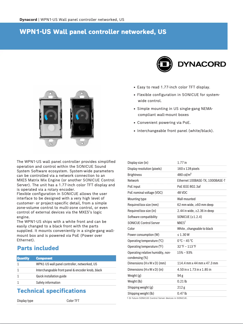 Page n°1 - Manuel utilisateur Dynacord WPN1