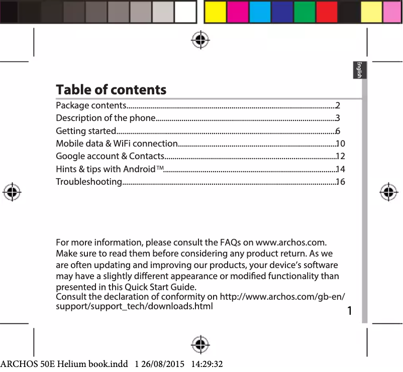 Page 1 de la notice Manuel utilisateur Archos Helium 4G 50E