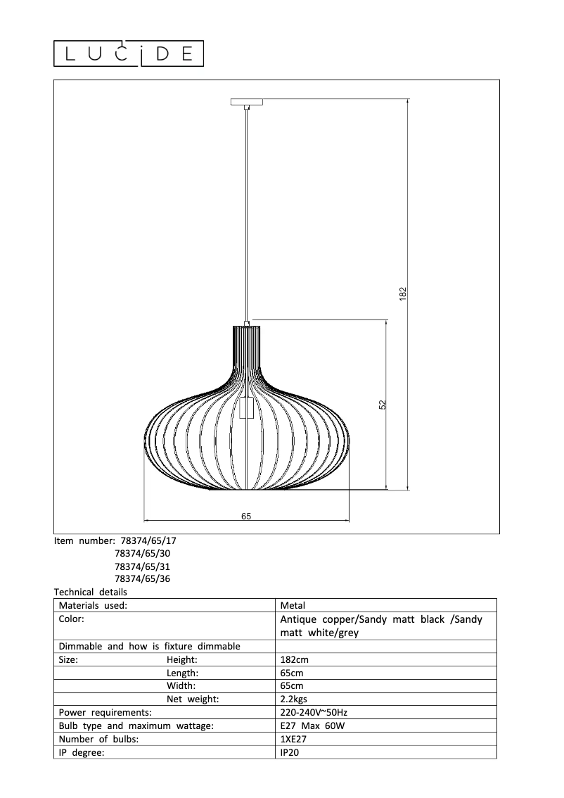 Page n°1 - Manuel utilisateur Lucide Manuela 78374/65/36