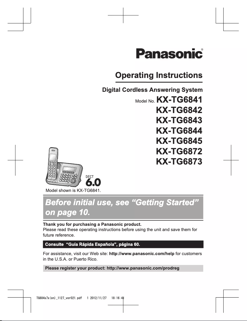 Page n°1 - Manuel utilisateur Panasonic KX-TG6844