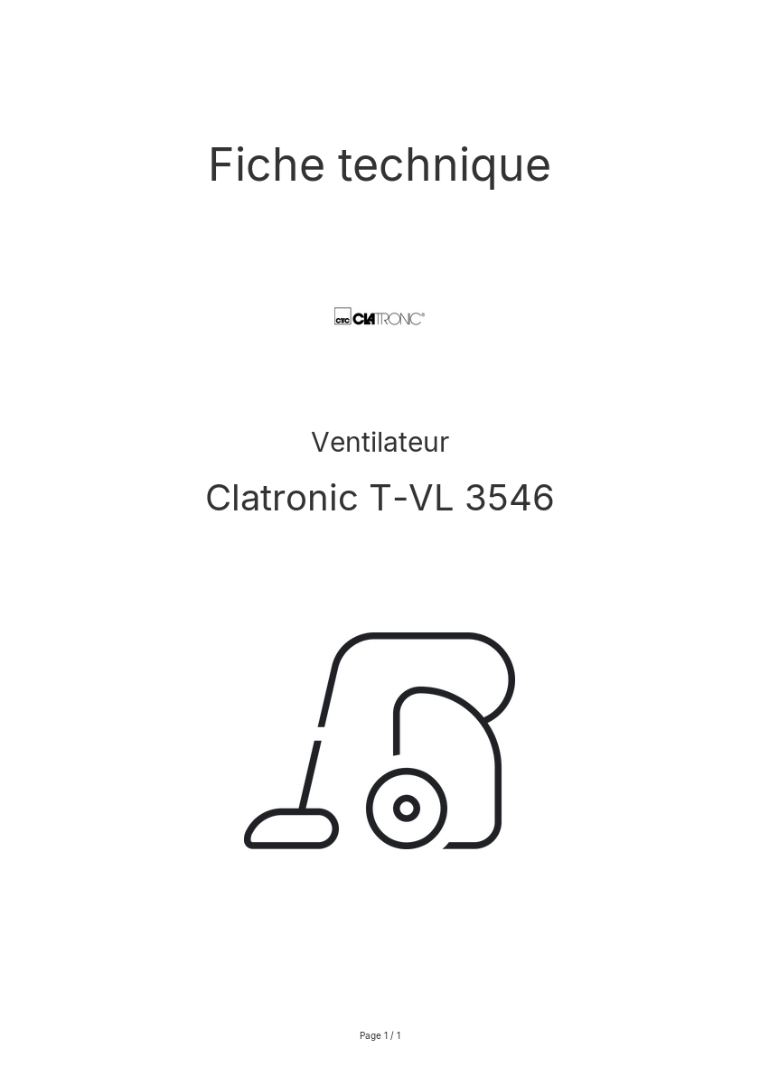 Page n°1 - Fiche technique Clatronic T-VL 3546