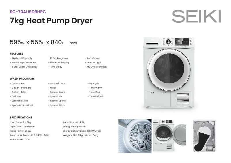 Page n°1 - Fiche technique Seiki SC-70AU9DRHPC