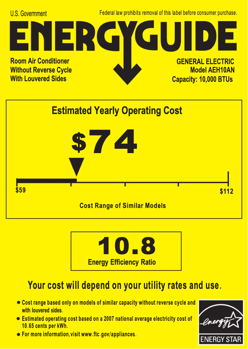 Page n°1 - Label énergétique GE AEH10AN