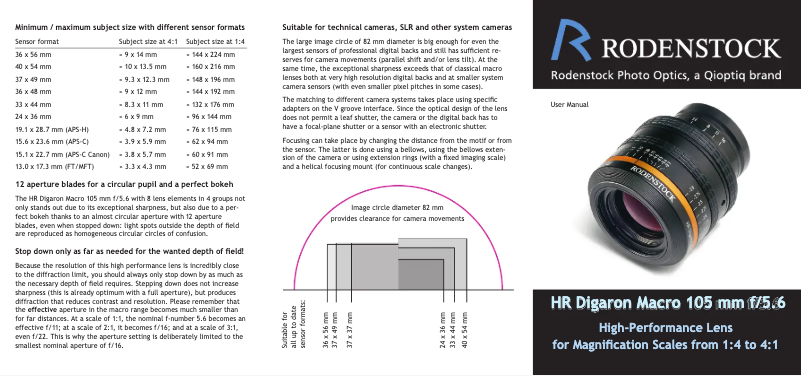 Página 1 del manual Manual de usuario Cambo HR Digaron Macro 105 mm f/5.6
