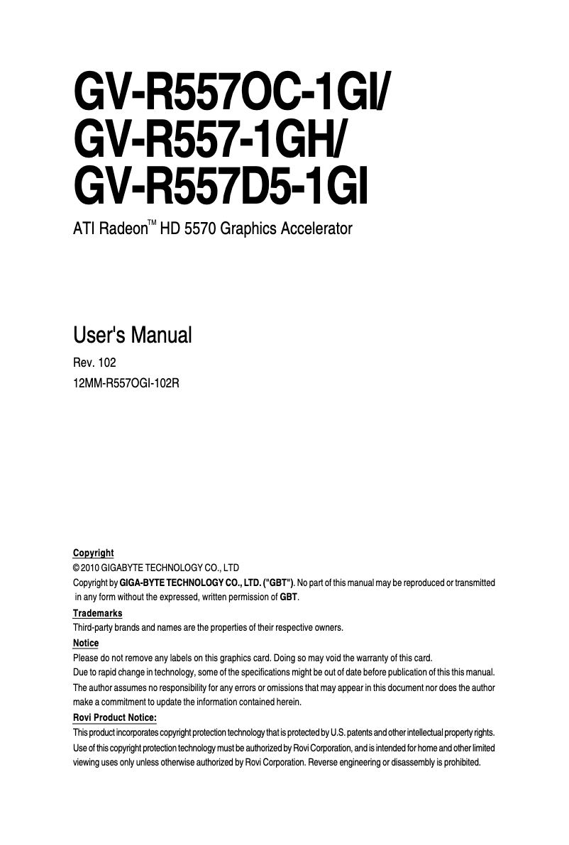 Imagen de la primera página del manual del dispositivo Radeon HD 5550