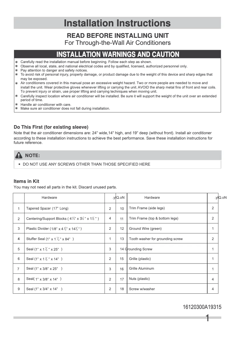 Image de la première page du manuel de l'appareil FFTA123WA1